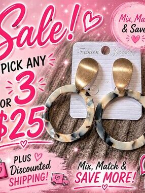 Tortoiseshell Hoop Earrings Brown Tan Acrylic Dangle Statement Boho Resin Jewelr